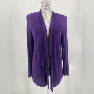 Purple long‎ sleeve open cardigan, vintage with shoulder pads